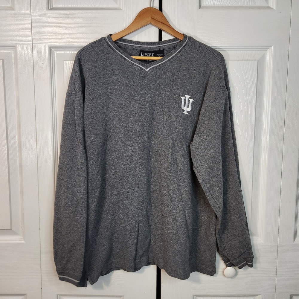Diport USA Indiana University IU Hoosiers V-Neck Long Sleeve Sweater Gray Mens L